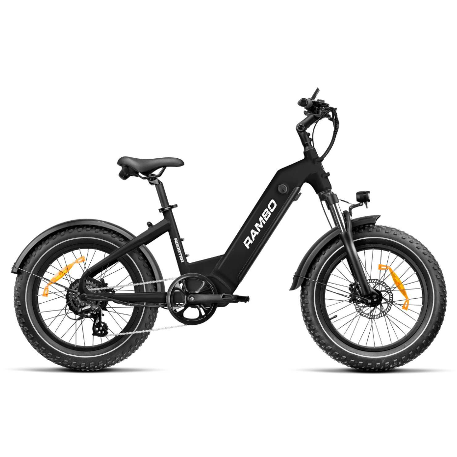 Rambo Rooster 3.0 in black with rear rack, white background