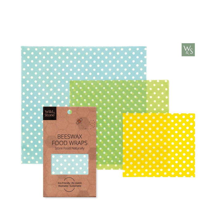 Wild & Stone Beeswax Food Wraps Beeswax Food Wraps - Polka Dot Pattern laid outside of cover