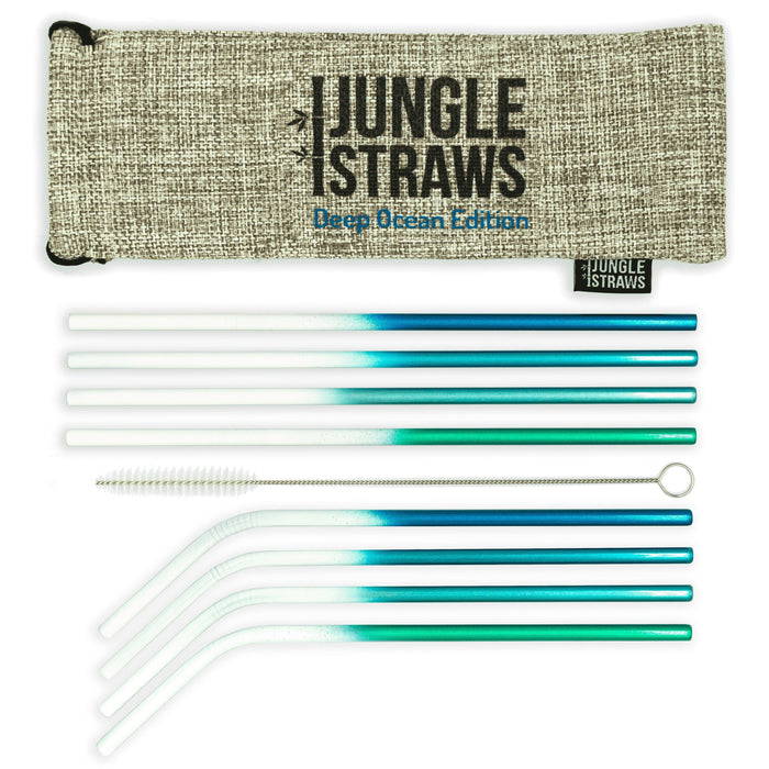 Jungle Culture Steel Straws Blue Stainless steel straw sets - Ocean inspired laid out on white background