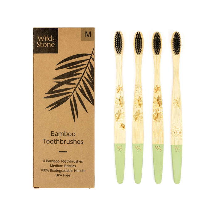 Wild & Stone Toothbrush Adults Bamboo Toothbrush - Medium Bristles - 4 Pack