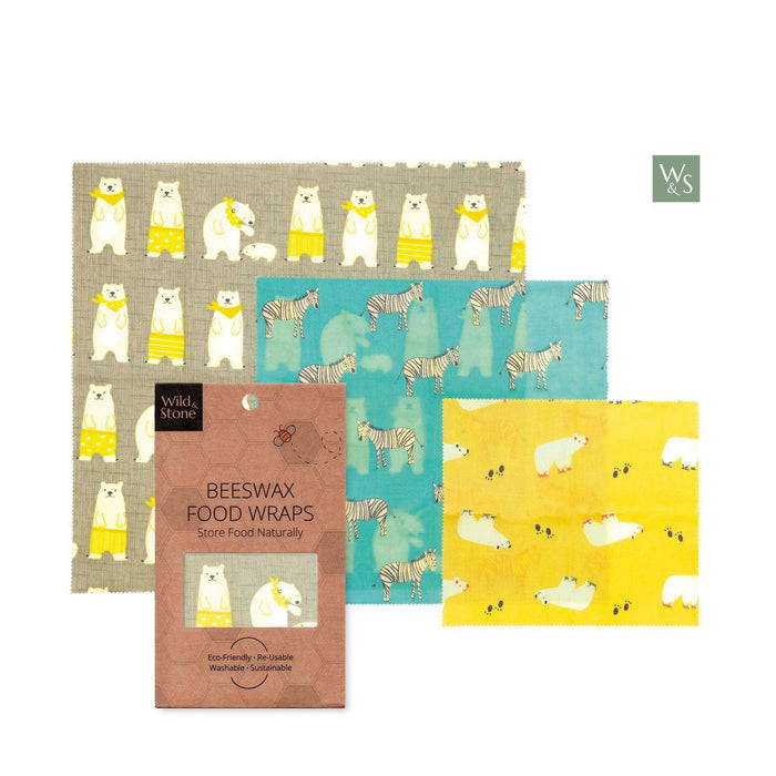 Wild & Stone Food Wraps Beeswax Food Wraps - Animal Pattern laid out