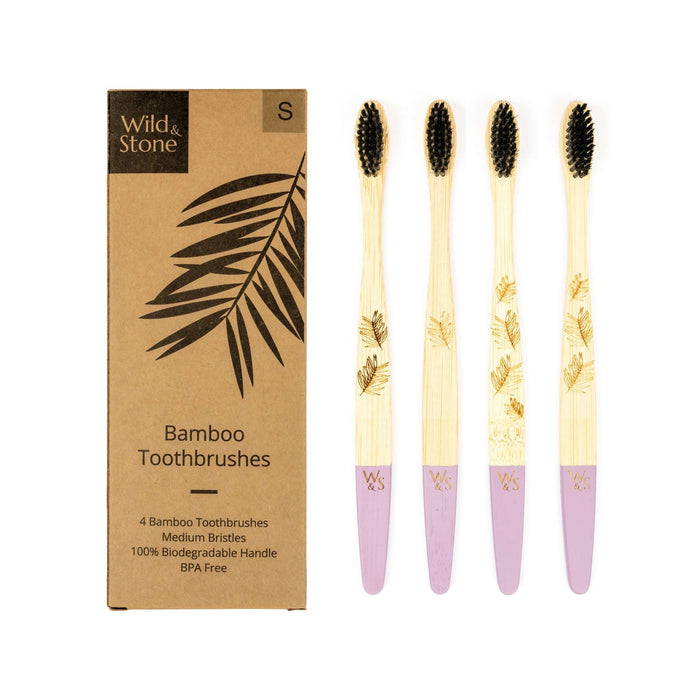 Wild & Stone Toothbrush Adults Bamboo Toothbrush - Soft Bristles - 4 Pack