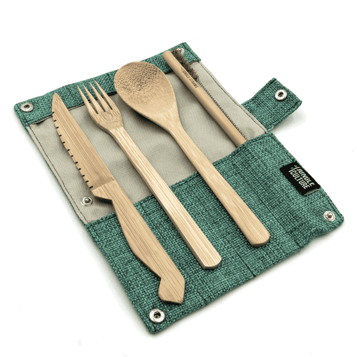 Jungle Culture Cutlery Set Teal Bamboo Cutlery Set blue case