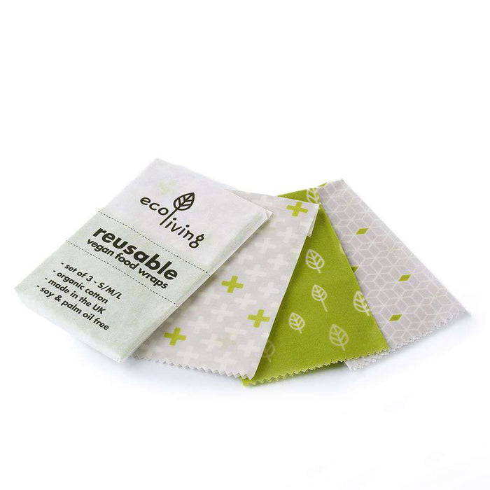Eco Living Vegan Food Wraps Pack of 3 Vegan Food Wraps 5060636880532 EL-VFW-3 laid out