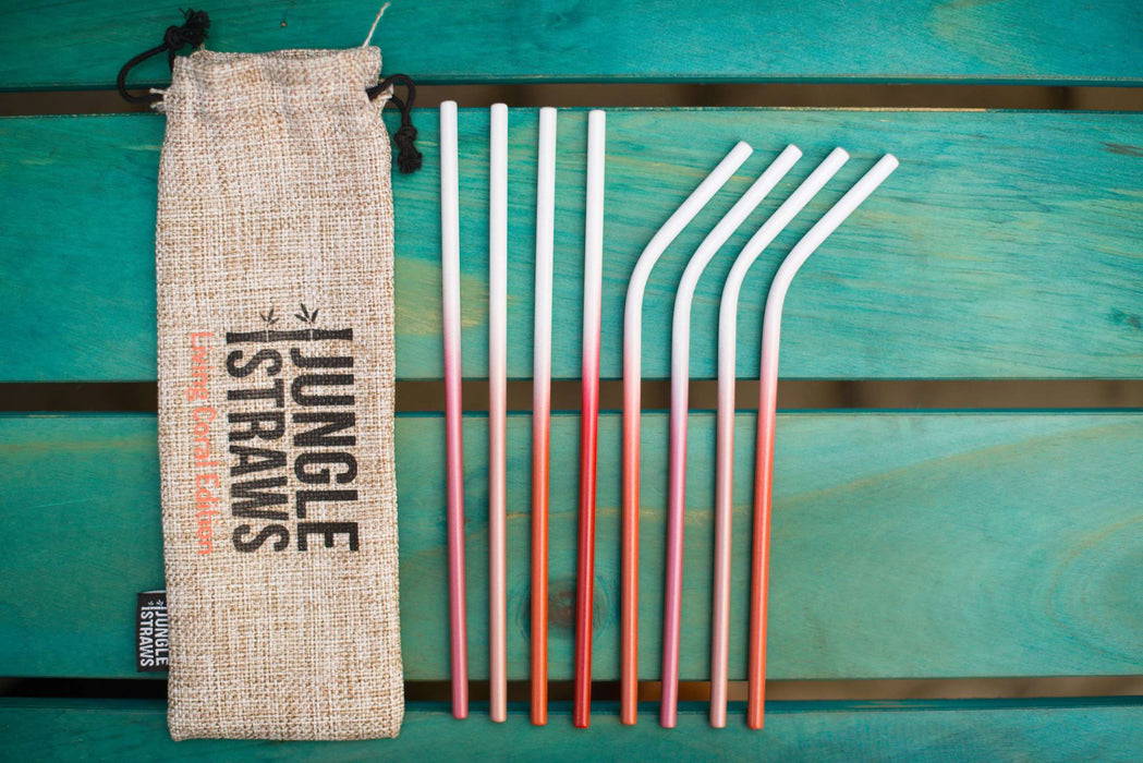 Jungle Culture Steel Straws Red Stainless steel straw sets - Ocean inspired red version laid out